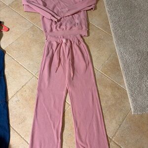 Comfrt waffle Pink Wide Leg Knit Pants and top. Sz xs worn once